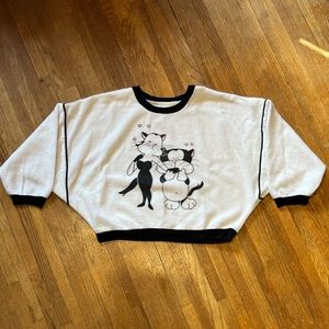 Vintage Love Cats Cropped Fleece Long Sleeve